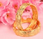 Touchstone Indian Bollywood Finely Hand Engraved Peeled Metal Pretty Mesh Work Jaipur Meenakari Enamel Exclusive Designer Jewelry Bangle Bracelets in Gold Tone for Women. - Image 4